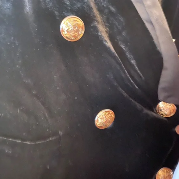 A831 ZARA STUDIO BLACK VELVET GOLD BUTTONS TUXEDO SILK JACKET COAT BLAZER - S - Picture 3 of 4